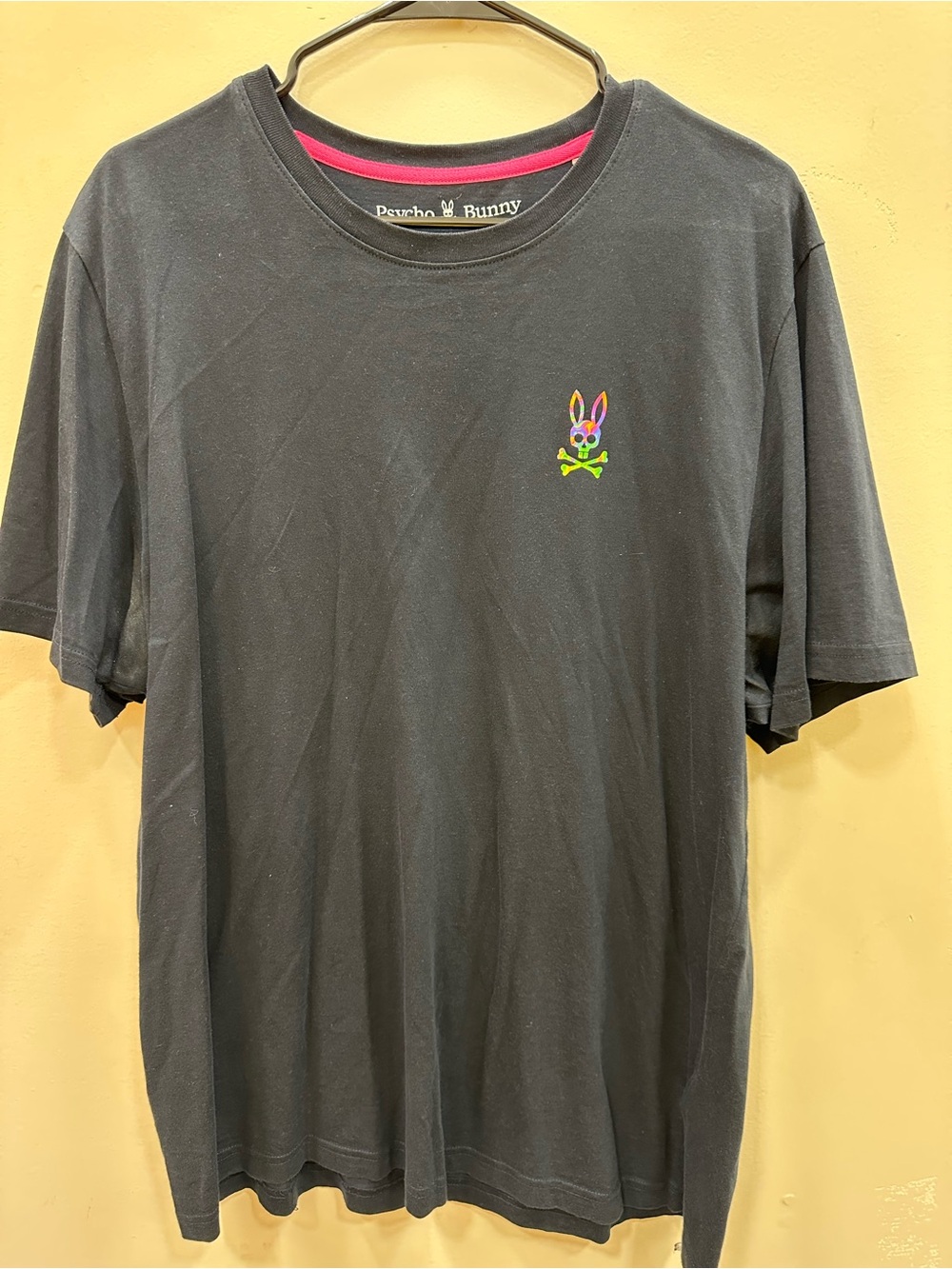 Psycho Bunny Black Short Sleeve Tee with Neon Bunny Logo